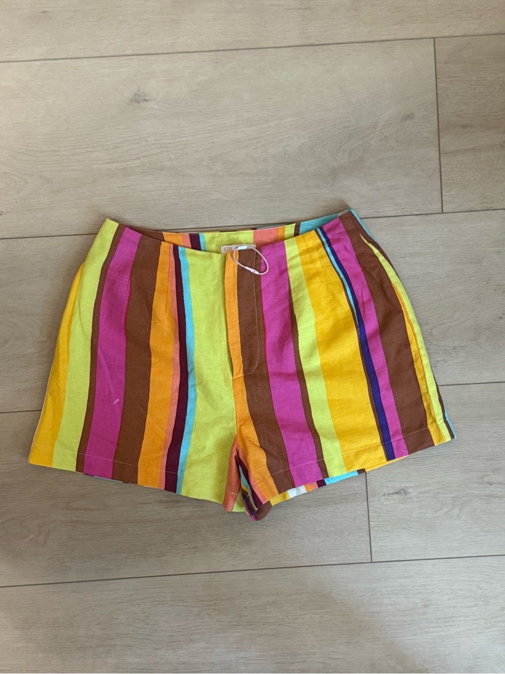 Gianni Bini Bright Multistripe Women’s Shorts - Pink, Yellow, Brown
